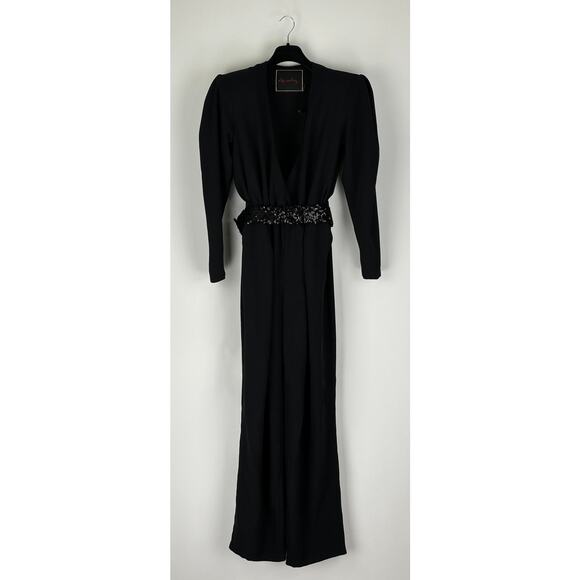 Les Archives Liberte Jumpsuit V Neckline Padded Shoulders Womens Small Black New - Picture 10 of 15